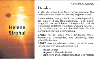 Traueranzeige von Helene Strohal von Schwäbische Post