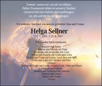 Traueranzeige von Helga Sellner von Schwäbische Post
