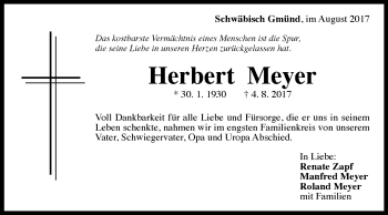 Traueranzeige von Herbert Meyer