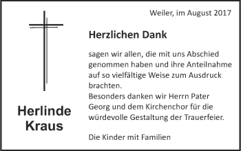 Traueranzeige von Herlinde Kraus von Schwäbische Post