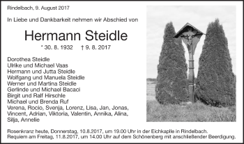 Traueranzeige von Hermann Steidle von Schwäbische Post
