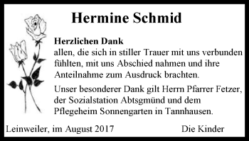 Traueranzeige von Hermine Schmid von Schwäbische Post