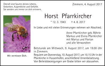 Traueranzeige von Horst Pfarrkircher von Gmünder Tagespost