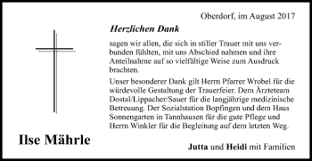 Traueranzeige von Ilse Mährle von Schwäbische Post