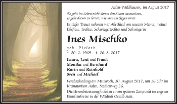 Traueranzeige von Ines Mischko von Schwäbische Post