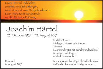 Traueranzeige von Joachim Härtel  von Gmünder Tagespost