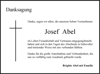Traueranzeige von Josef Abel von Schwäbische Post