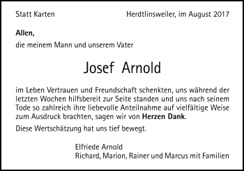 Traueranzeige von Josef Arnold von Gmünder Tagespost