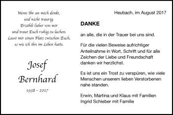 Traueranzeige von Josef Bernhard von Gmünder Tagespost
