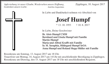 Traueranzeige von Josef Humpf von Schwäbische Post
