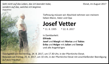 Traueranzeige von Josef Vetter von Schwäbische Post