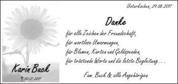 Traueranzeige von Karin Buck von Schwäbische Post