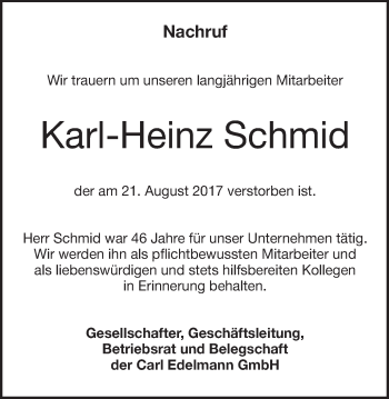 Traueranzeige von Karl-Heinz Schmid von Schwäbische Post