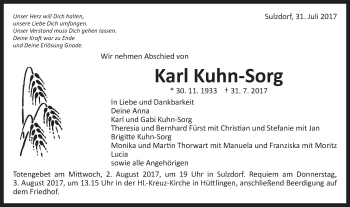 Traueranzeige von Karl Kuhn-Sorg von Schwäbische Post