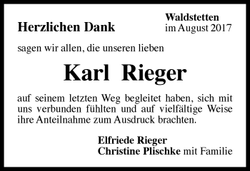 Traueranzeige von Karl Rieger von Gmünder Tagespost