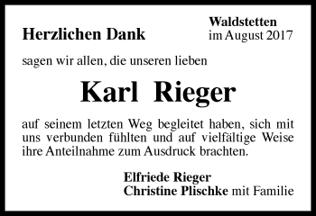 Traueranzeige von Karl Rieger