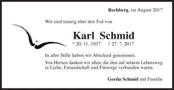 Traueranzeige von Karl Schmid von Gmünder Tagespost