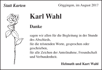 Traueranzeige von Karl Wahl von Gmünder Tagespost