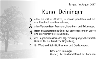Traueranzeige von Kuno Deininger von Gmünder Tagespost