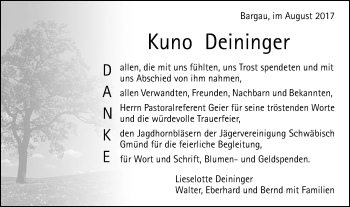 Traueranzeige von Kuno Deininger