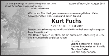 Traueranzeige von Kurt Fuchs von Schwäbische Post