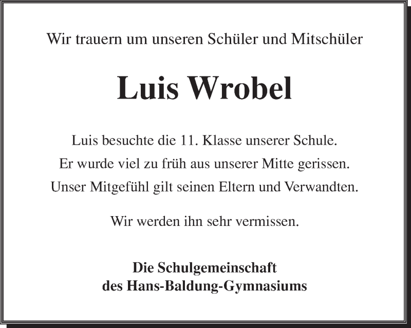  Traueranzeige für Luis Wrobel vom 18.08.2017 aus Gmünder Tagespost