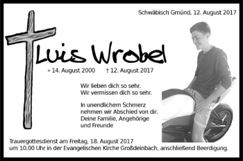 Traueranzeige von Luis Wrobel von Gmünder Tagespost