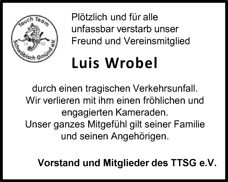  Traueranzeige für Luis Wrobel vom 18.08.2017 aus Gmünder Tagespost