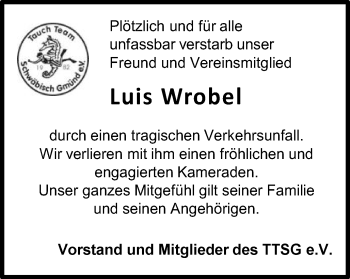 Traueranzeige von Luis Wrobel von Gmünder Tagespost