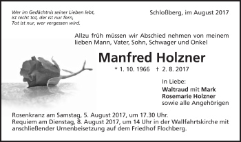 Traueranzeige von Manfred Holzner von Schwäbische Post