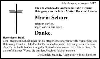 Traueranzeige von Maria Schurr von Gmünder Tagespost
