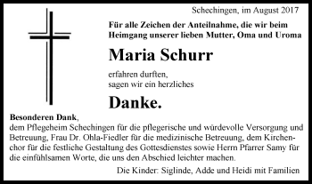 Traueranzeige von Maria Schurr