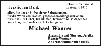 Traueranzeige von Michael Wanner von Gmünder Tagespost