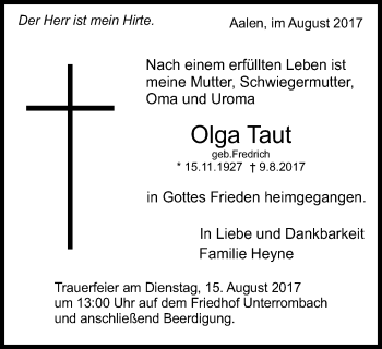 Traueranzeige von Olga Taut von Schwäbische Post