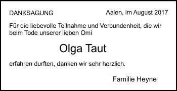 Traueranzeige von Olga Taut von Schwäbische Post