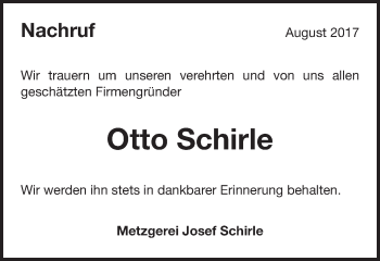 Traueranzeige von Otto Schirle von Schwäbische Post