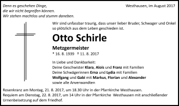 Traueranzeige von Otto Schirle von Schwäbische Post