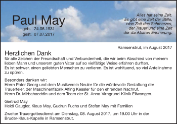 Traueranzeige von Paul May von Schwäbische Post