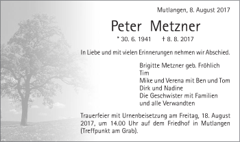 Traueranzeige von Peter Metzner