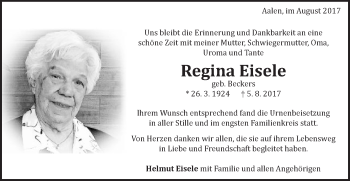 Traueranzeige von Regina Eisele von Schwäbische Post