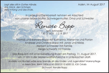 Traueranzeige von Renate Bopp von Schwäbische Post