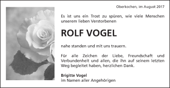 Traueranzeige von Rolf Vogel von Schwäbische Post