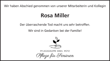 Traueranzeige von Rosa Miller von Bopfinger Stadtanzeiger
