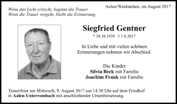 Traueranzeige von Siegfried Gentner von Schwäbische Post