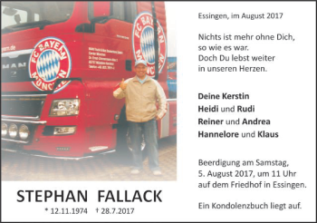 Traueranzeige von Stephan Fallack von Schwäbische Post