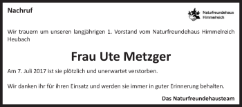 Traueranzeige von Ute Metzger von Gmünder Tagespost
