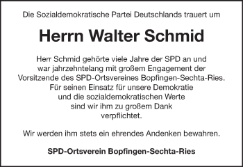 Traueranzeige von Walter Schmid von Schwäbische Post