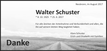Traueranzeige von Walter Schuster von Kocher-Lein-Bote