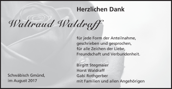 Traueranzeige von Waltraud Waldraff von Gmünder Tagespost