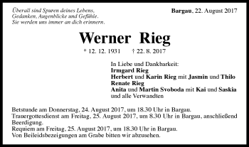 Traueranzeige von Werner Rieg